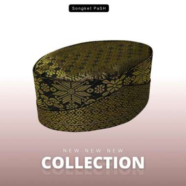 Songket PaSH - Peci Songket ATM Khas Palembang Berbagai Macam Warna Dan Motif 23 Hitam Gold