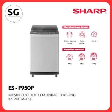 SHARP Mesin Cuci 1 Tabung 7.5 Kg ES-F950P Top Loading Mesin Cuci 7.5 Kg STANDART