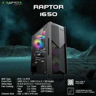3 POWER UP CASING GAMING RAPTOR R-1650 + 2 FAN RGB