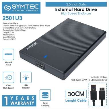 SYMTEC 2.5 Inch Hard Drive HDD SSD SATA Casing Enclosure - HDE-2501U3 HDD SSD SATA Casing