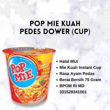 Cod / Pop mie Kuah pedes dower 1 dus isi 12 pcs / Pop mie kuah pedes dower 1 dus 12 pcs 900 gram / P