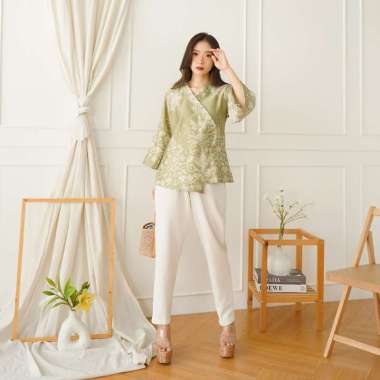 ATASAN BAJU BLOUSE BATIK WANITA SATIN PRINT PREMIUM MODERN /ATASAN BLOUSE KANTOR BATIK SEMI SUTERA E