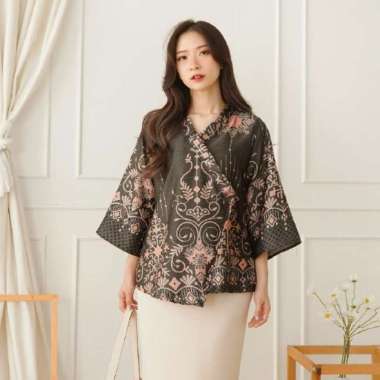 ATASAN BAJU BLOUSE BATIK WANITA SATIN PRINT PREMIUM MODERN /ATASAN BLOUSE KANTOR BATIK SEMI SUTERA E