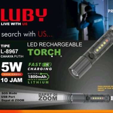 Senter Tangan Lithium 5W LED ZOOM LUBY L8967 Senter LUBY Original L 8967 Senter Super Terang Multi F