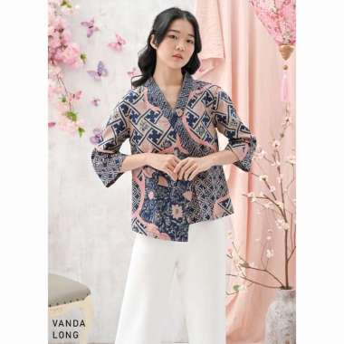 Evercloth Vanda Long Atasan Batik Lengan Panjang Wanita Model Kimono Blouse Batik XL
