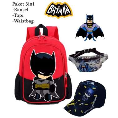 Tas ransel bahu anak sekolah batman bonus topi tas selempang 3in1 batman
