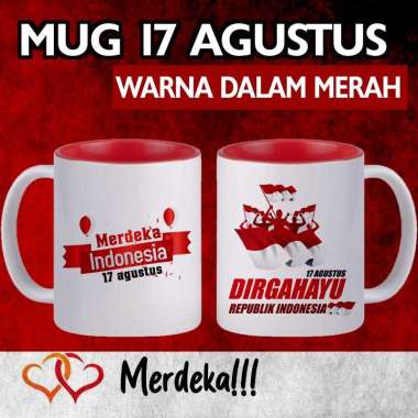 Mug warna dalam merah 17 Agustus / Mug Merah Putih / Mug Merdeka / Mug HUT RI Design 10 Kode B