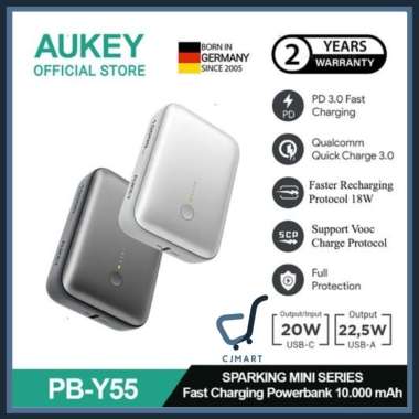 AUKEY Mini Powerbank 10000 mAh VOOC 22.5 W Fast Charging Type C & USB A PB-Y55 Putih