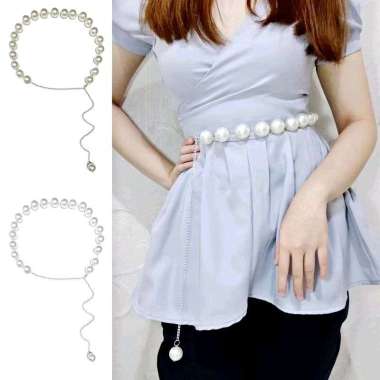 Mischa Big Pearl Chain Belt Ikat Pinggang Rantai Mutiara Besar Jumbo Size Belt Gesper Wanita Pesta B