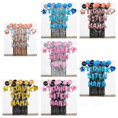 Paket Dekorasi Balon Backdrop Acara Tedhak Tedak Siten Anak Biru-Hitam