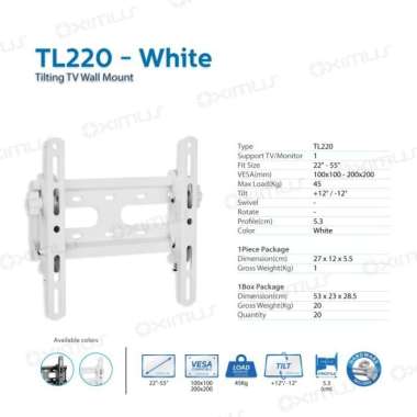 BRACKET OXIMUS TL220 BLACK / WHITE Wallmount 22"-55" 45kg Tilt White
