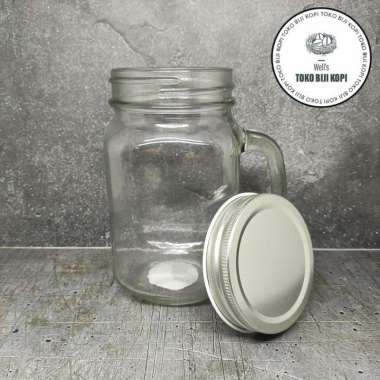 Gelas Mug Jar Kopi Cafe / Gelas Kaca Bentuk Toples Bening - 450 ml