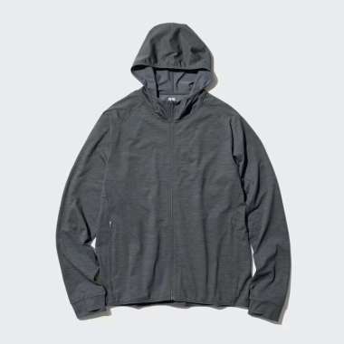 UNIQLO Jaket Hoodie pria DRY-EX Ultra Stretch UV Protection Lengan Panjang Dark gray XL