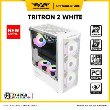 Casing PC Gaming Armaggeddon Tritron 2 ATX / M-ATX Free 3x Fan ARGB White