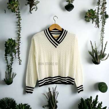 Becca Knit Inner Crop Sweater Rajut murah.baju rajut sweater cable wanita lengan panjang putih bw