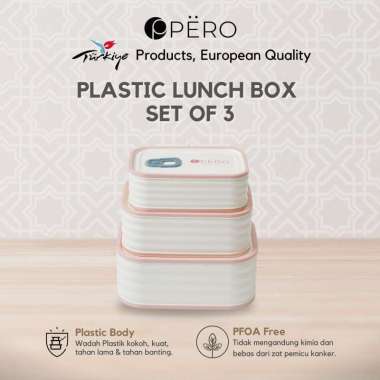 Pero Kids Molly Eco-friendly Lunch Box 1500ML Set of 3 White & Pink / Tempat Makan Anak Sekat 3 in 1
