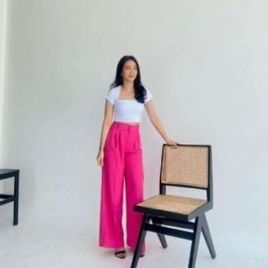 celana kulot crinkle highwaist | kulot wanita | kulot korean style | kulot crincle wanita- Fuschia