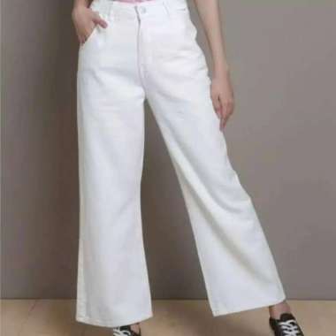 Celana Kulot American Drill Celana Panjang Wanita Bahan American Drill - Biru Electrik, L XL Putih T