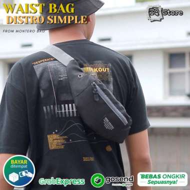 Tas Selempang Pria Distro Kecil Hitam Simpel Murah Waistbag Cowok Abu - Hitam Hitam