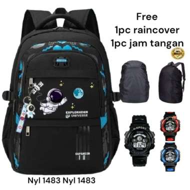 Tas Ransel Anak Laki-laki Sekolah SD Motif ASTRONOT Gratis Raincover Dan Jam Tangan anak HITAM+JAM+R