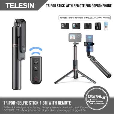 Telesin Tripod Stick 1.3M Bluetooth Remote HP Gopro Hero 8 9 10 11 Max