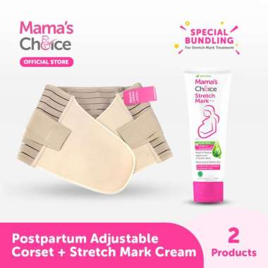 POSTPARTUM CARE BUNDLE MAMA'S CHOICE (POSTPARTUM CORSET + STRETCH MARK CREAM) - KORSET MELAHIRKAN + 