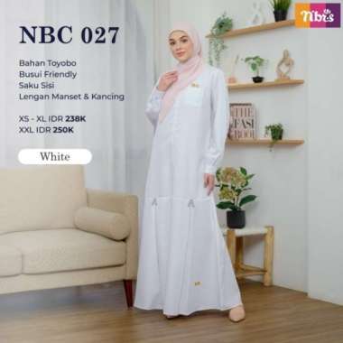 Gamis Nibras Basic NBC 27 Warna Biru Navy Polos Katun Toyobo Adem - Navy Dongker, XS XL Putih White