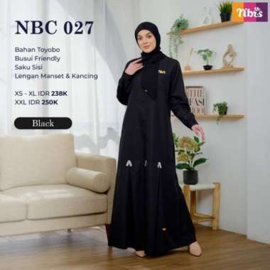 Gamis Nibras Basic NBC 27 Warna Biru Navy Polos Katun Toyobo Adem - Navy Dongker, XS L Hitam Black