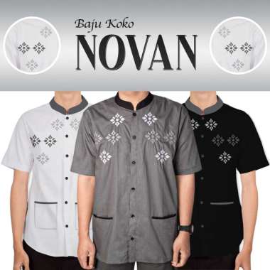 FortKlass NOVAN Baju Koko Bordir Kemeja Polos Pria Lengan Pendek Regular Fit Pakaian Muslim Pria Baj