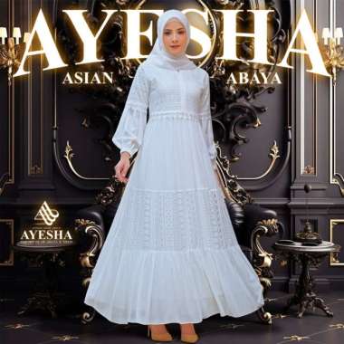 AYESHA Gamis Putih Brukat Wanita Mewah Elegan Terbaru 048 - M XL