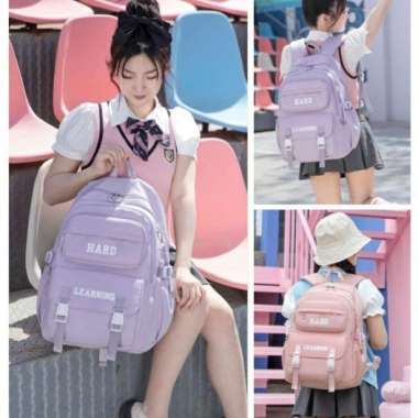 tas sekolah anak perempuan sd smp murah polos simple - Hitam Ungu