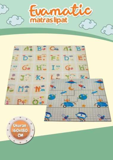 Evamatic Matras Lipat 160X180cm tebal 1cm Alphabet planet
