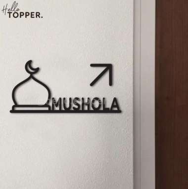Stiker Sign Mushola Akrilik | Mushola Sign Acrylic Sticker Modern Panah Kanan Hitam
