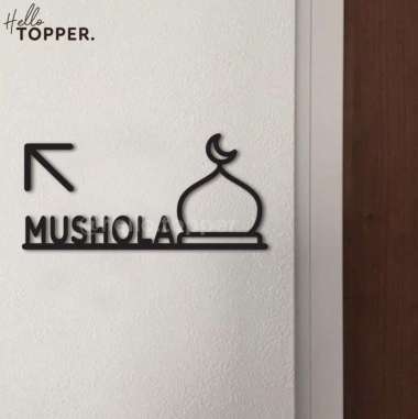 Stiker Sign Mushola Akrilik | Mushola Sign Acrylic Sticker Modern Panah Kiri Putih