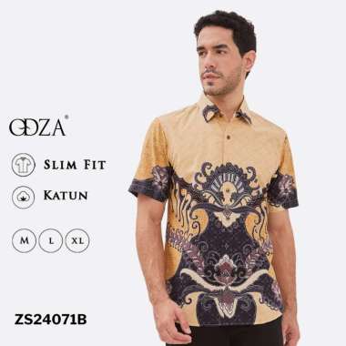 Odza Baju Batik Lengan Pendek Pria Pola Kemeja Slim Fit Cream Radheva XL