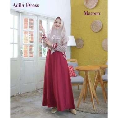 Abika gamis adila new set hijab pink maroon L
