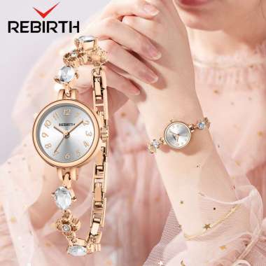 REBIRTH Jam Tangan Wanita Anti Air Berlian Jam Gelang Korea Elegan Jam Tangan Cewek RoseWhite