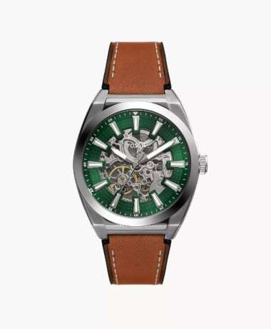 Fossil Everett Automatic Brown Leather Jam Pria - ME3261