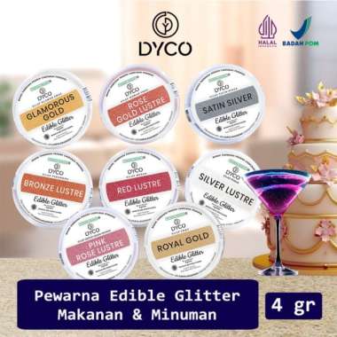 BPOM HALAL Pewarna Makanan Minuman Kue Bubuk DYCO Edible Glitter 4 gr Glamorous Gold