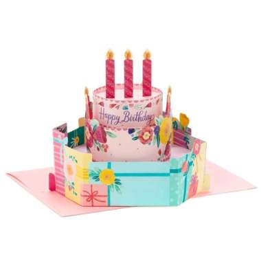 GREETING CARD- HALLMARK- PAPER WONDER-FLOWER- BIRTHDAY CAKE-3D POP-UP