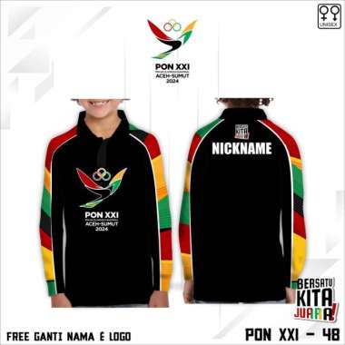 Baju polo anak pon XXI 2024 aceh sumut jersey kaos pon 2024 F lengan panjang 1 Hitam