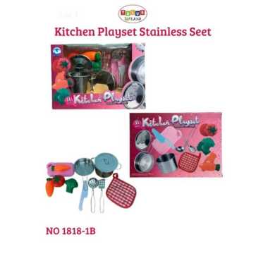 Mainan Anak Kitchen Playset Stainless Panci Metal Alat Dapur Peralatan Masak Masakan Dapuran Cooking