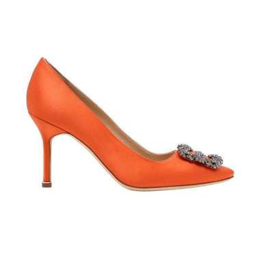 [12.12 Dealcember] Manolo Blahnik Hangisi 90 Satin Pumps with FMC Crystal Buckle Dora 36.5 Orange