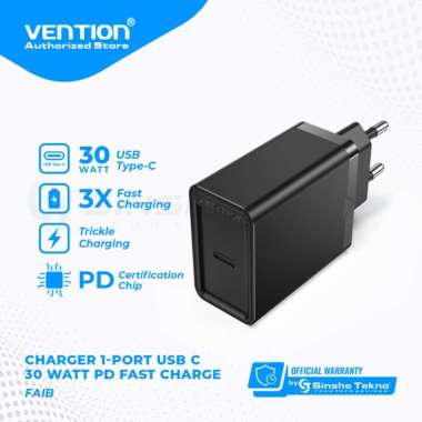 Vention Adaptor Charger Usb C 30W Apple Iphone Fast Charging PD FAI Black