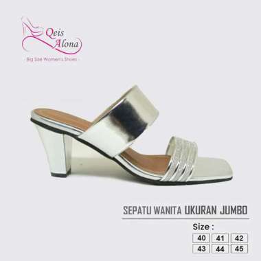 Magdalena Silver - Sandal Wanita Selop Double Slide Premium Heels Party Pesta Kerja Formal Uk.Jumbo