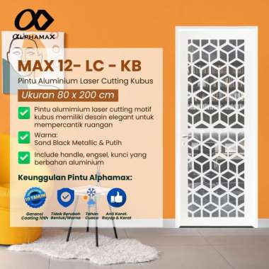 ALPHAMAX Max 12-LC-KB Pintu Alumunium Laser Cutting Kubus Kaca Polos Clear 80x200 cm Buka Kanan Puti
