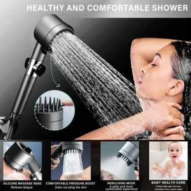 CAVIE Kepala Shower Mandi High Pressure Adjustable Silicone 3 Mode CV-3 Shower Set Kamar Mandi Hitam