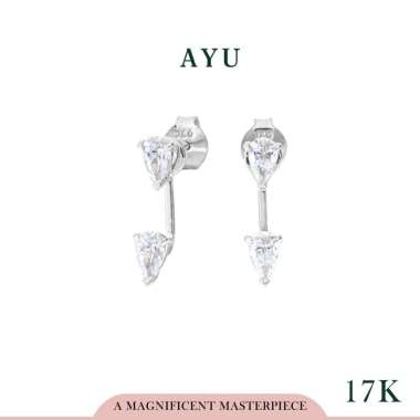 AYU Anting Emas - Teardrop Double Studs Jacket 17k 17k White Gold