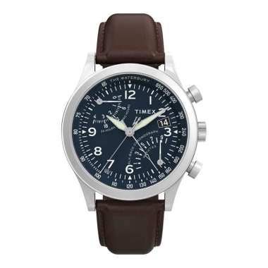 Jam Tangan Pria Timex Waterbury TW2W47900 Traditional Fly Back Chronograph Blue Dial Brown Leather S