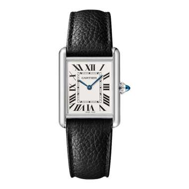 Jam Tangan Wanita Cartier Tank Must WSTA0041 Ladies Silver Dial Black Grained Calfskin Leather Strap